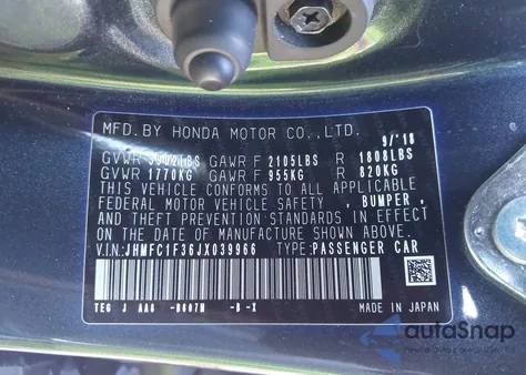 2018 Honda Civic Ex-T из США, поврежденный, VIN JHMFC1F36JX039966